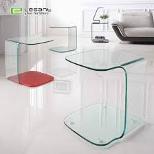 China Office C Shape Round Wheels Bent Glass Side Table China Glass Shelves Shelves