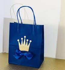 Royal Prince Party Favor Bag Large With Gold Crown And Royal Etsy Prince Party Favors Prince Birthday Party Prince Baby Shower