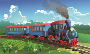 Fondo con tema de tren bonito de dibujos animados para fotografía ...