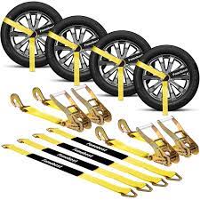 Wheel tie downs for car trailer. Fomobest Car Tie Down Straps Heavy Duty 10 000 Lbs For Trailers 4 Pack Wheel Tow Ratchet