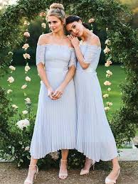 Pale Blue Chiffon Off Shoulder Ankle Length Bridesmaid Dresses Ab4025 In 2020 Silver Bridesmaid Dresses Bridesmaid Dresses With Sleeves Bridesmaid Dresses Ankle Length
