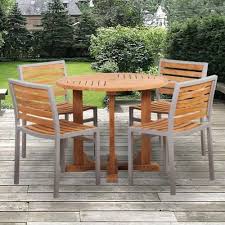 Caluco Teak 4 Person Wood Patio Dining Set With Stacking Chairs By Caluco 1219 0 Modern Outdoor Patio Outdoor Wicker Furniture Contemporary Outdoor Furniture