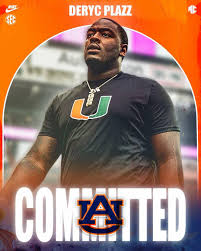 🚨BREAKING🚨 Miami OL Deryc Plazz has committed and signed to Auburn! 🦅  Plazz is a former 4-star and will have 3 years of eligibility left.  #WarEagle 📸 AuburnClub