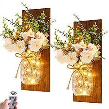25 inspiring rustic country kitchen decorating ideas. Rustic Wall Sconces Mason Jar Sconces Handmade Wall Art Hanging Design With Remote Control Led Fairy Lights And White Peony Farmhouse Kitchen Decorations Wall Home Decor Living Room Lights Set Of Two