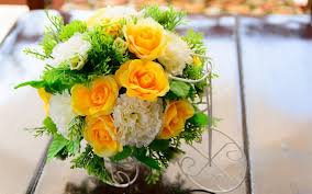 Bride holding yellow bouquet for wedding at mystical rose gardens in baldwin, wisconsin. Download Wallpapers Wedding Bouquet Yellow Roses White Chrysanthemums Bridal Bouquet Beautiful Flowers Roses For Desktop Free Pictures For Desktop Free