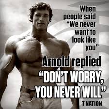 When People Said We Never Want To Look Like You Arnold Replied Don T Worry You Neve Bodybuilding Quotes Schwarzenegger Bodybuilding Bodybuilding Motivation