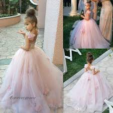 2019 Cute Pink Blush Flower Girls Dress High Quality Spaghetti Straps Junior Floor Length Long Special Occasion Dress Pageant Dress Toddler Flower