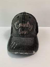 Country Livin Distressed Ponytail Trucker Hat In Rose Gold Rosegold Countryliving Truckerhat Distressedtrucker Hats For Women Country Outfits Country Girls