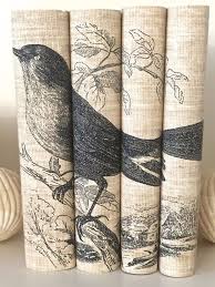 Decorative Books With Bird Book Covers Neutral Color Bird Etsy Old Book Crafts Book Cover Diy Book Decor
