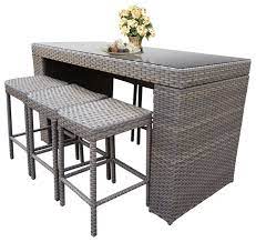 Beautiful outdoor bar sets help you to enjoy the day of summer. Bar Table Set Backless Barstools 7 Piece Wicker Patio Furniture Grey Stone Tropical Outdoor Pub And Bistro Sets By Tk Classics Houzz