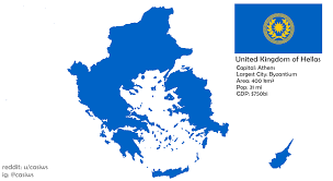 Ἑλλάς (ellás), genitive ἑλλάδος (elládos), an ancient greek toponym used for: United Kingdom Of Hellas Imaginarymaps