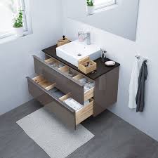 Godmorgon Tolken Tornviken Vanity Countertop And 17 3 4 Sink High Gloss Gray Anthracite Dalskar Faucet 40 1 8x19 1 4x28 3 8 Ikea Brown Bathroom Decor Ikea Godmorgon Bathroom Decor