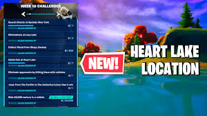 It is the largest lake in the circular upstate new there are various wooden barrels around the lake where players can find a fishing rod which can then be used to complete the challenge. Fortnite Heart Lake Location Catch Fish At Heart Lake All Week 10 Challenges Fortnitemares Youtube