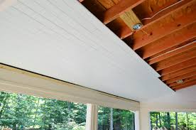 How To Install A Wood Plank Ceiling Young House Love In 2020 Wood Plank Ceiling Patio Ceiling Ideas Wood Patio