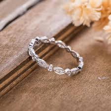 White Gold Art Deco Wedding Band Women Diamond Bridal Wedding Ring Delicate Dainty Stacking Matching Anniversary Gift For Her Eternity Wedding Bands White Gold Wedding Bands Delicate Rings