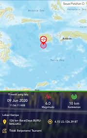 Aplikasi info gempa bumi ini berisi tentang informasi gempa bumi terkini dan perkiraan cuaca yang terjadi di seluruh wilayah indonesia, dengan aplikasi gempa bumi ini anda dapat mengetahui informasi waktu, lokasi, dan wilayah yang terjadi gempa bumi secara langsung. Gempa Bumi Terkini Gempa Magnitudo 6 0 09 Jun 20 11 56 11 Wib Koordinat 4 15 Ls 126 39 Bt 126 Km Baratdaya Buru Maluku Kedalaman 10 Km Bmkg Https Www Bmkg Go Id Gempabumi Gempabumi Terkini Bmkg Facebook