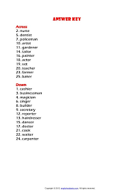 Jobs Occupations Professions Criss Cross Crossword Puzzle Vocabulary Puzzles And Answers Word Puzzles Vocabulary Worksheets