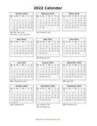 Optionally with marked federal holidays and major observances. Yearly Printable Calendar 2022 With Holidays Free Calendar Template Com