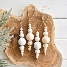 Wood Bead Christmas Bauble White Or Natural Decoration Home Decor Farmhouse Tree Decorations Boh Boho Christmas Decor Beaded Christmas Ornaments Boho Christmas
