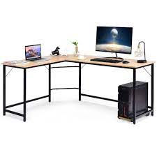 Costway L Shaped Computer Desk Corner Workstation Study Gaming Table Home Office Natural Corner Computer Desk L Shaped Corner Desk Corner Workstation