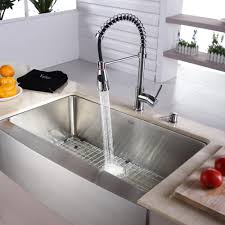 Drains, disposal flanges, sink bottom grids and cutting boards are essentials for serious culinary activities. Kraus Khf20033kpf1612ksd30ch 33 Inch Farmhouse Single Bowl Stainless Steel Sink With Spiral Spring Faucet Soap Dispenser 10 Inch Bowl Depth Rear Set Drain Scratch Resistant Satin Finish And Ada Compliant Chrome Faucet