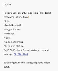 Cari lowongan kerja penjaga toko untuk karir dan pekerjaan anda. Jaga Rental Ps Di Srengseng Jakarta Barat Kaskus