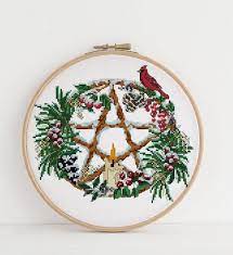 Pendants and necklaces new items! Yule Pentacle Pagan Cross Stitch Pattern Etsy Pagan Cross Stitch Cross Stitch Patterns Christmas Cross Stitch