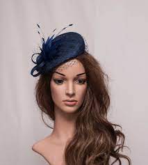 Navy Blue Pillbox Hat Blue Wedding Hat Wedding Hats Pillbox Hat Hat Designs
