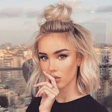 Simple Cute High Half Bun Updo For Short Hair Short Hair Bun Cute Hairstyles For Short Hair Short Hair Styles Easy
