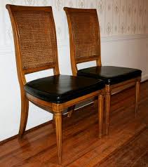 Pair Of Vintage Ethan Allen Classic Manor Collection Caned Back Chairs 6010 Black Real Leather Seats 2 Chairs For Listed P Cane Back Chairs Leather Seat House