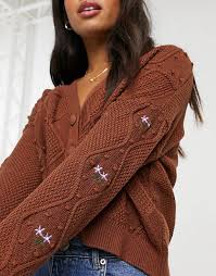 Shop new arrivals · countless choices · new styles for you Stradivarius Cable Knit Embroidered Cami And Cardigan Set In Brown Asos