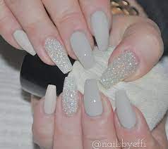 Then these nails are for you. Light Grey With Off White And Diamond Bridesmaids Nails Bride Nails Bridesmaid Nails Acrylic