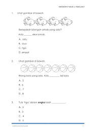 Boleh dijadikan panduan ataupun latihan kepada boleh dijadikan latih tubi ataupun bahan kepada guru sebagai persediaan menghadapi peperiksaan akhir tahun. Matematik Tahun 1 Pksr 1 Kertas 1 2017