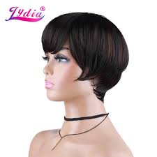 Lydia Short Synthetic Wigs For Black Women 100% Kanekalon Heat Resistant  Bob Wig 6 Inch Heat Resistant With Free Side Bang 2/33#