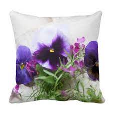 Pansies And Lobelia On Old Handwriting Throw Pillows Pillows Pansies