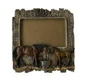 Comfy Hour Western Retro Collection Wild Rustic Wood Imitated Double Horse  7.48" x 7.75" Photo Picture Frame, Aged Old Fashioned - Brown, Polyresin