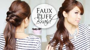 Ribbon braid hairstyle for medium hair tutorial. Easy 5 Min Hairstyle Faux Puff Braid Youtube