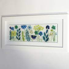 Sea Blue And Lime Fused Glass Wall Art Framed Framed Glass Art Fused Glass Sea Blue Flower Art Panoramic Glass Art Egf 991 Fused Glass Wall Art Blue Flower Art Glass Art