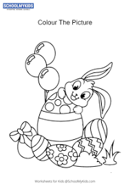 Easter egg coloring pages 1 1 1 1. Easter Bunny With Eggs And Balloons Easter Bunny Coloring Pages Worksheets For Preschool Kindergarten Grade Art And Craft Worksheets Schoolmykids Com
