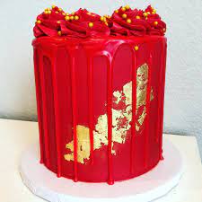 Red And Gold Drip Birthday Cake Buttercream Icing Cake White Birthday Cakes Cake