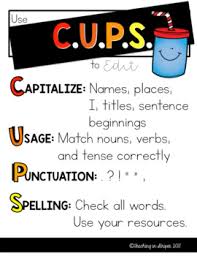 revise and edit writing with cups and arms anchor charts display and handouts