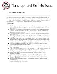 Inquire into jobs and positions. Chief Financial Officer Job Posting Tla O Qui Aht First Nation