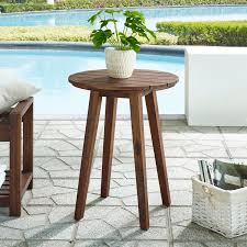 Manor Park Outdoor Acacia Wood Round End Table Dark Brown Walmart Com In 2020 Small Outdoor Table Wooden Outdoor Table Outdoor Accent Table