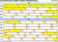 Die kalenderwochen 2021 entsprechen der in europa üblichen berechnungsweise für kalenderwochen (iso 8601). Schulkalender 2020 2021 Baden Wurttemberg Fur Excel