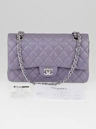 Go In Style With This Gorgeous Chanel Purple Quilted Lambskin Leather Medium Classic Double Flap Bag The Light Pu Bags Purple Handbags Chanel Quilted Lambskin