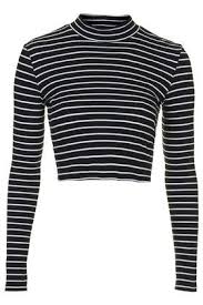 Black And White Striped Long Sleeve Shirt Under T Shirt Stripe Rib Funnel Top Striped Long Sleeve Shirt White Long Sleeve Shirt Tops