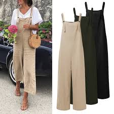 Kadin Moda Kolsuz Tulumlar Yaz Genis Bacak Pantolon Kati Keten Rompers Bayanlar Casual Uzun Pantolon 2020 Moda Moda Stilleri Tulumlar