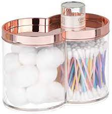 All categories amazon devices amazon fashion amazon global store appliances automotive parts & accessories baby beauty & personal care marker, pantry and storage stickers for jars, kitchen labels for jars, mason, spice, glass, cups, containers, canisters, bathroom, laundry room. Amazon Com Mdesign Plastic Bathroom Vanity Countertop Canister Jar With Storage Lid Stac Gold Bathroom Accessories Rose Gold Bedroom Rose Gold Bedroom Decor