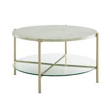 Round eggers solid coffee table. Walker Edison Modern Round Glass Coffee Table White Lwf32srdctmgd Rona