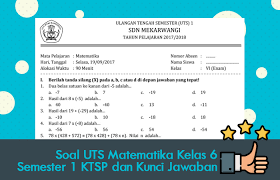 Check spelling or type a new query. Soal Uts Matematika Kelas 6 Semester 1 Ktsp Dan Kunci Jawaban Operator Sekolah